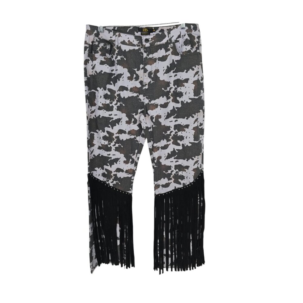 Lucky & Blessed Size 20 Womens Jeans Cow Print Fringe Cowgirl Western Rodeo